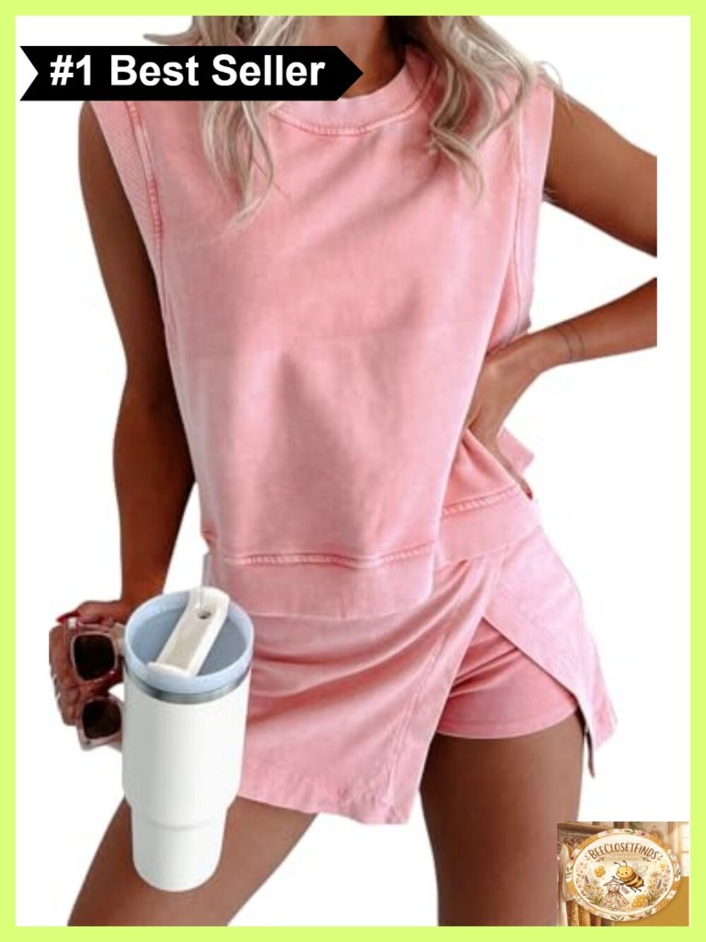 100% Cotton Mineral Wash Tank Top & Split Skirt Set Athleisure